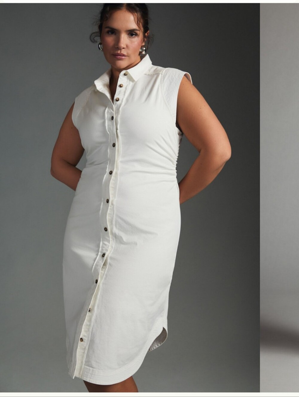 Pilcro Anthropologie White midi collared Denim Shirt Dress canvas 12 minimalist